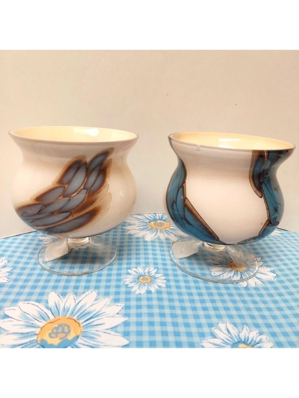 Zorza Hand-blown Opaque & Blue Art Glass Tealight/Bud Holders